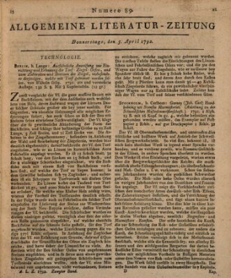 Allgemeine Literatur-Zeitung (Literarisches Zentralblatt für Deutschland) Donnerstag 5. April 1792