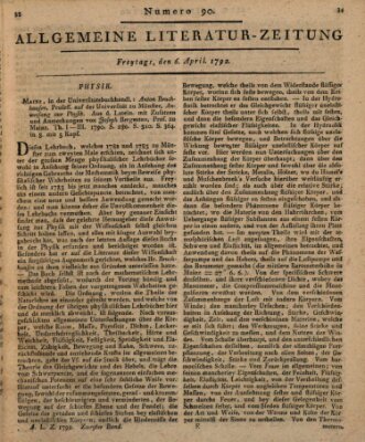 Allgemeine Literatur-Zeitung (Literarisches Zentralblatt für Deutschland) Freitag 6. April 1792