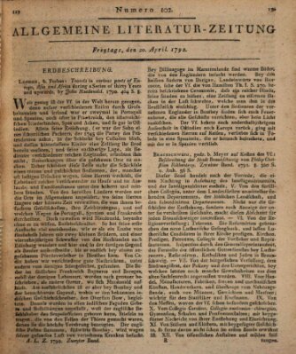 Allgemeine Literatur-Zeitung (Literarisches Zentralblatt für Deutschland) Freitag 20. April 1792