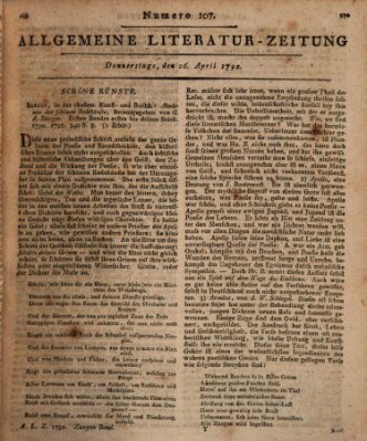 Allgemeine Literatur-Zeitung (Literarisches Zentralblatt für Deutschland) Donnerstag 26. April 1792