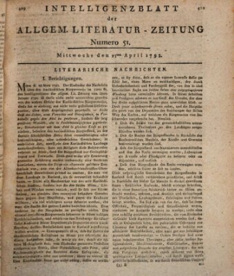 Allgemeine Literatur-Zeitung (Literarisches Zentralblatt für Deutschland) Mittwoch 25. April 1792