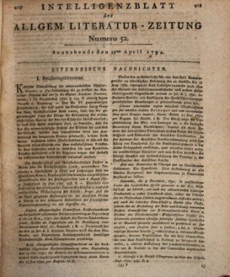 Allgemeine Literatur-Zeitung (Literarisches Zentralblatt für Deutschland) Samstag 28. April 1792