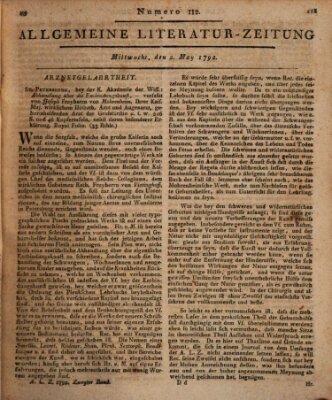 Allgemeine Literatur-Zeitung (Literarisches Zentralblatt für Deutschland) Mittwoch 2. Mai 1792