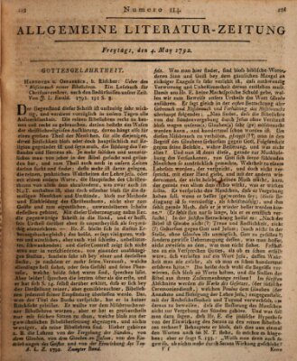 Allgemeine Literatur-Zeitung (Literarisches Zentralblatt für Deutschland) Freitag 4. Mai 1792