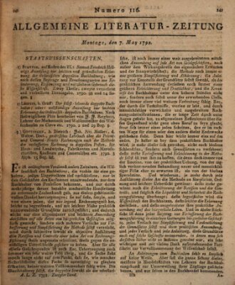 Allgemeine Literatur-Zeitung (Literarisches Zentralblatt für Deutschland) Montag 7. Mai 1792