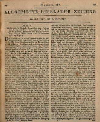 Allgemeine Literatur-Zeitung (Literarisches Zentralblatt für Deutschland) Donnerstag 31. Mai 1792