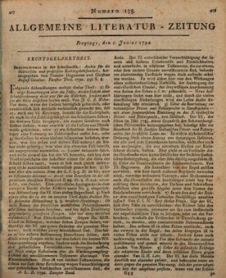 Allgemeine Literatur-Zeitung (Literarisches Zentralblatt für Deutschland) Freitag 1. Juni 1792