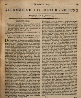 Allgemeine Literatur-Zeitung (Literarisches Zentralblatt für Deutschland) Freitag 8. Juni 1792