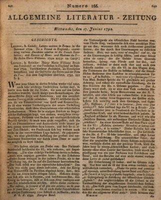 Allgemeine Literatur-Zeitung (Literarisches Zentralblatt für Deutschland) Mittwoch 27. Juni 1792