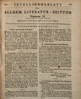 Allgemeine Literatur-Zeitung (Literarisches Zentralblatt für Deutschland) Samstag 23. Juni 1792