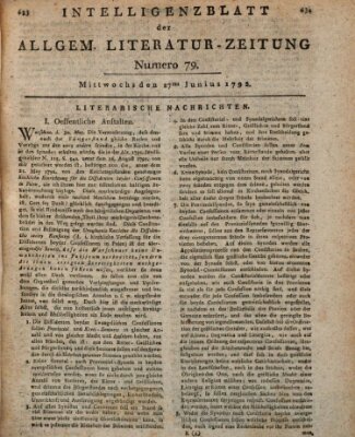 Allgemeine Literatur-Zeitung (Literarisches Zentralblatt für Deutschland) Mittwoch 27. Juni 1792