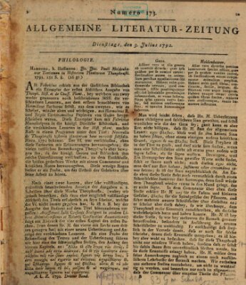 Allgemeine Literatur-Zeitung (Literarisches Zentralblatt für Deutschland) Dienstag 3. Juli 1792