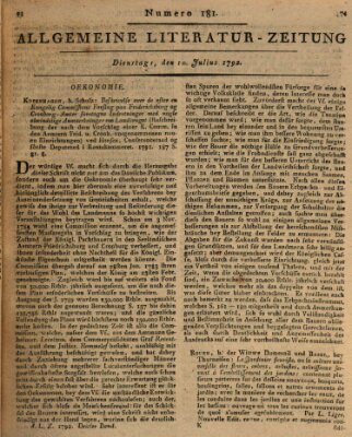 Allgemeine Literatur-Zeitung (Literarisches Zentralblatt für Deutschland) Dienstag 10. Juli 1792