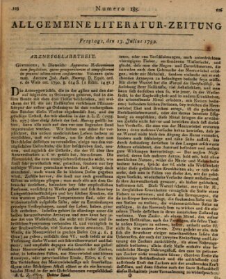 Allgemeine Literatur-Zeitung (Literarisches Zentralblatt für Deutschland) Freitag 13. Juli 1792