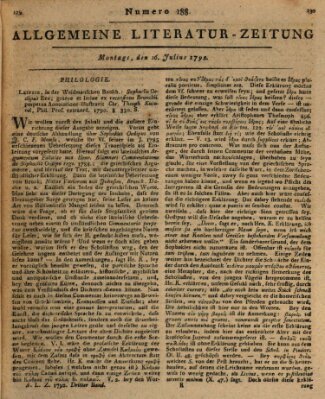 Allgemeine Literatur-Zeitung (Literarisches Zentralblatt für Deutschland) Montag 16. Juli 1792