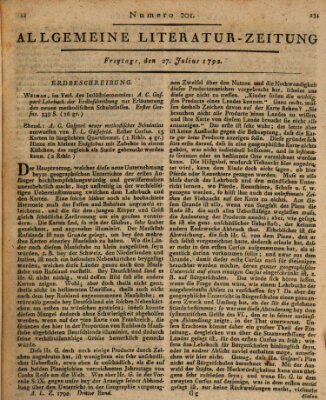 Allgemeine Literatur-Zeitung (Literarisches Zentralblatt für Deutschland) Freitag 27. Juli 1792