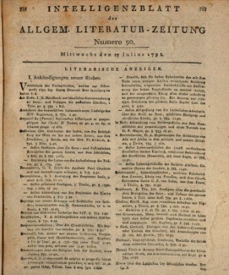 Allgemeine Literatur-Zeitung (Literarisches Zentralblatt für Deutschland) Mittwoch 25. Juli 1792