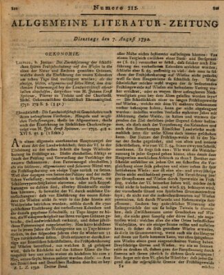 Allgemeine Literatur-Zeitung (Literarisches Zentralblatt für Deutschland) Dienstag 7. August 1792