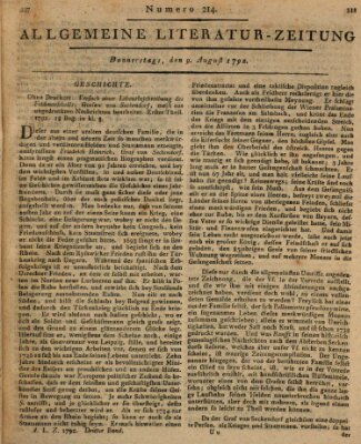 Allgemeine Literatur-Zeitung (Literarisches Zentralblatt für Deutschland) Donnerstag 9. August 1792