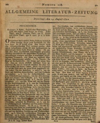 Allgemeine Literatur-Zeitung (Literarisches Zentralblatt für Deutschland) Dienstag 14. August 1792