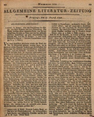 Allgemeine Literatur-Zeitung (Literarisches Zentralblatt für Deutschland) Freitag 17. August 1792