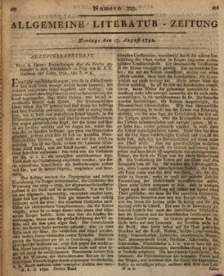 Allgemeine Literatur-Zeitung (Literarisches Zentralblatt für Deutschland) Montag 27. August 1792