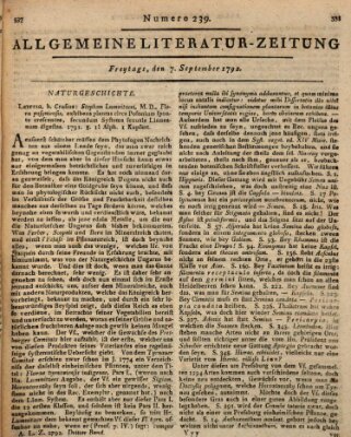 Allgemeine Literatur-Zeitung (Literarisches Zentralblatt für Deutschland) Freitag 7. September 1792