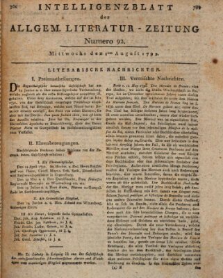 Allgemeine Literatur-Zeitung (Literarisches Zentralblatt für Deutschland) Mittwoch 1. August 1792