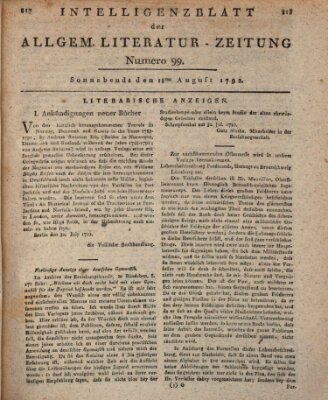 Allgemeine Literatur-Zeitung (Literarisches Zentralblatt für Deutschland) Samstag 18. August 1792