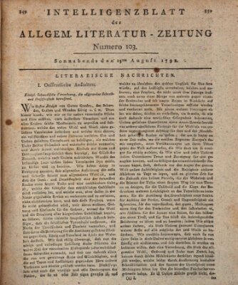 Allgemeine Literatur-Zeitung (Literarisches Zentralblatt für Deutschland) Samstag 25. August 1792