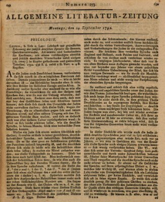 Allgemeine Literatur-Zeitung (Literarisches Zentralblatt für Deutschland) Montag 24. September 1792