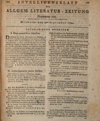 Allgemeine Literatur-Zeitung (Literarisches Zentralblatt für Deutschland) Mittwoch 12. September 1792