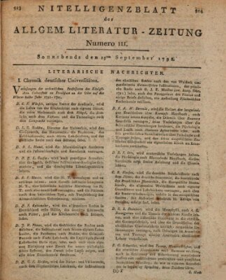 Allgemeine Literatur-Zeitung (Literarisches Zentralblatt für Deutschland) Samstag 15. September 1792