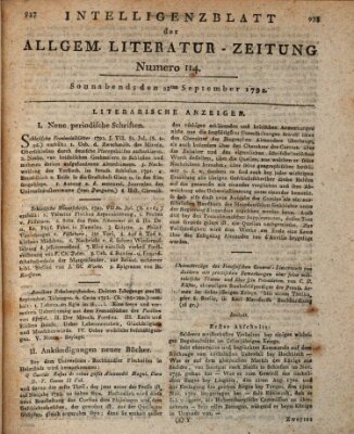 Allgemeine Literatur-Zeitung (Literarisches Zentralblatt für Deutschland) Samstag 22. September 1792