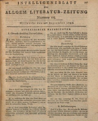 Allgemeine Literatur-Zeitung (Literarisches Zentralblatt für Deutschland) Mittwoch 26. September 1792