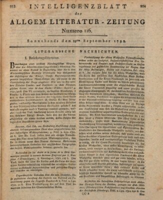 Allgemeine Literatur-Zeitung (Literarisches Zentralblatt für Deutschland) Samstag 29. September 1792