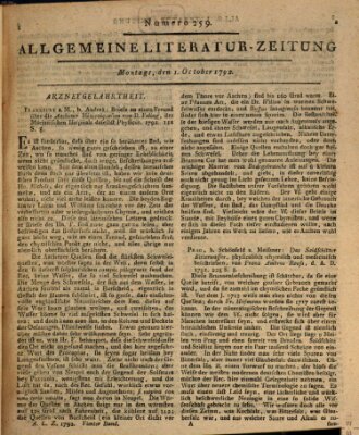 Allgemeine Literatur-Zeitung (Literarisches Zentralblatt für Deutschland) Montag 1. Oktober 1792