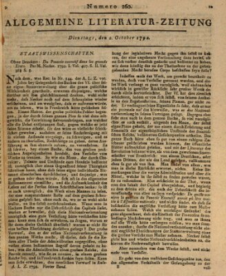 Allgemeine Literatur-Zeitung (Literarisches Zentralblatt für Deutschland) Dienstag 2. Oktober 1792