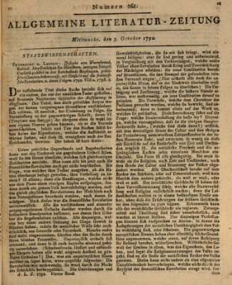 Allgemeine Literatur-Zeitung (Literarisches Zentralblatt für Deutschland) Mittwoch 3. Oktober 1792