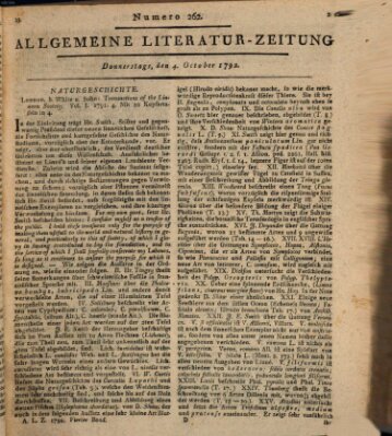 Allgemeine Literatur-Zeitung (Literarisches Zentralblatt für Deutschland) Donnerstag 4. Oktober 1792