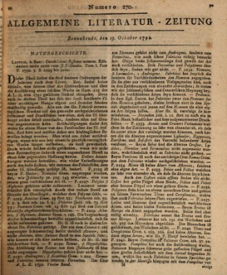 Allgemeine Literatur-Zeitung (Literarisches Zentralblatt für Deutschland) Samstag 13. Oktober 1792