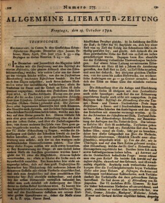 Allgemeine Literatur-Zeitung (Literarisches Zentralblatt für Deutschland) Freitag 19. Oktober 1792