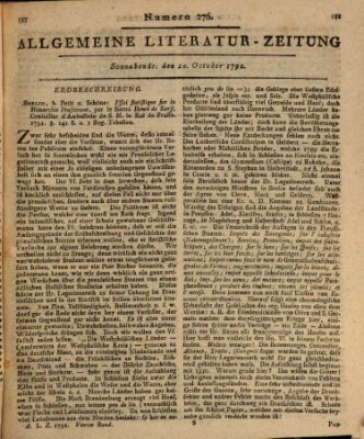 Allgemeine Literatur-Zeitung (Literarisches Zentralblatt für Deutschland) Samstag 20. Oktober 1792