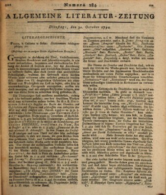 Allgemeine Literatur-Zeitung (Literarisches Zentralblatt für Deutschland) Dienstag 30. Oktober 1792