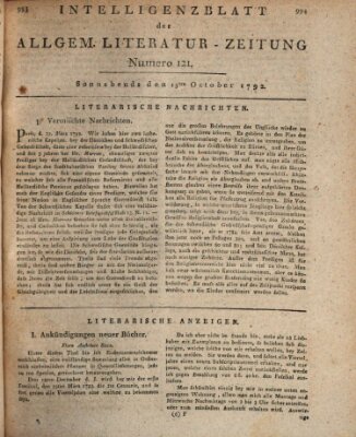 Allgemeine Literatur-Zeitung (Literarisches Zentralblatt für Deutschland) Samstag 13. Oktober 1792