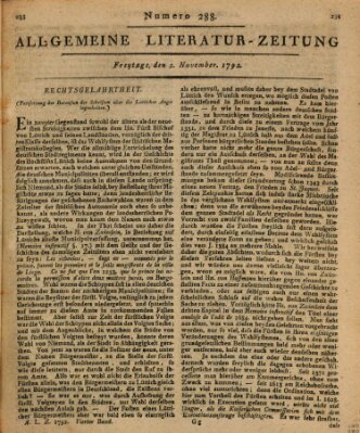 Allgemeine Literatur-Zeitung (Literarisches Zentralblatt für Deutschland) Freitag 2. November 1792