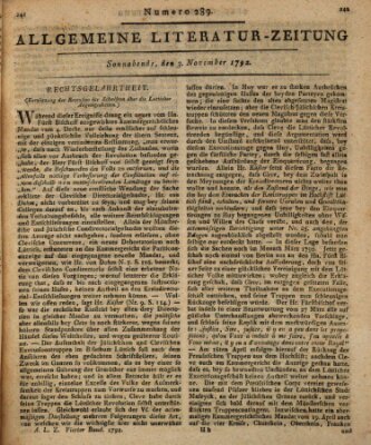 Allgemeine Literatur-Zeitung (Literarisches Zentralblatt für Deutschland) Samstag 3. November 1792