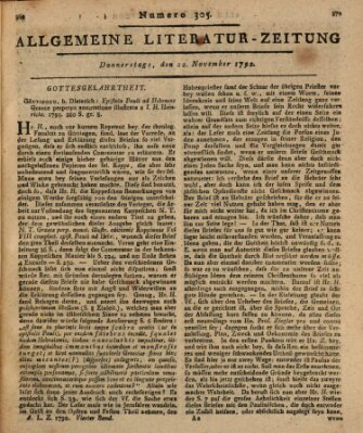 Allgemeine Literatur-Zeitung (Literarisches Zentralblatt für Deutschland) Donnerstag 22. November 1792