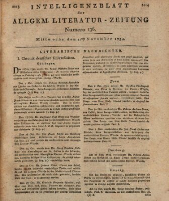 Allgemeine Literatur-Zeitung (Literarisches Zentralblatt für Deutschland) Mittwoch 21. November 1792