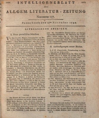 Allgemeine Literatur-Zeitung (Literarisches Zentralblatt für Deutschland) Samstag 24. November 1792